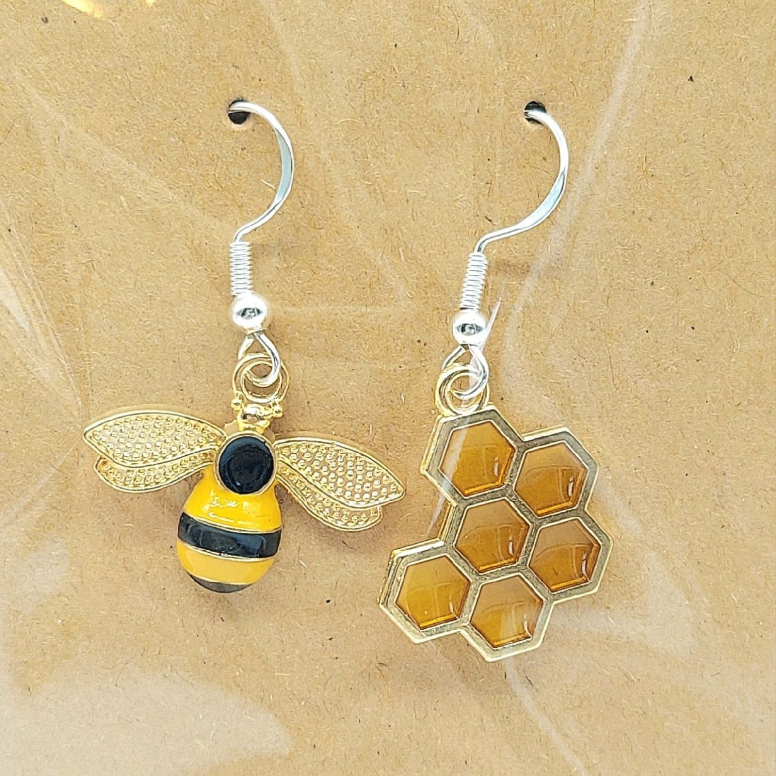 Honey Comb  Honey Bee Earrings Cottage Garden